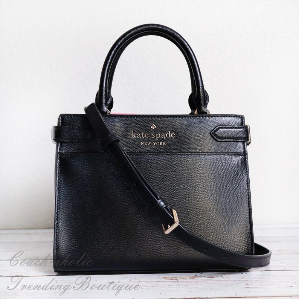 Kate Spade New York Staci Small Satchel Leather Crossbody in Black - Picture 3 of 11